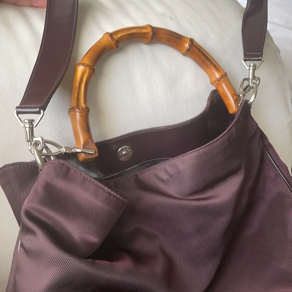 Gucci Bamboo Handle 2way Shoulder bag /Dark Brown/ Nylon hobo - Picture 14 of 14
